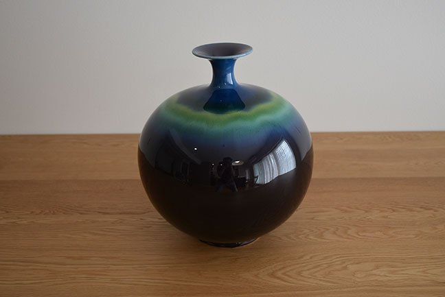 三代目 徳田八十吉 碧明釉 壷 本物保証 管理T10 三代目 徳田八