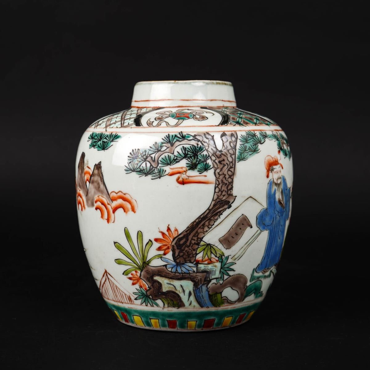 100%新品，格安 【後】FB006 「大清康熙年製」色絵人物水指 古美術