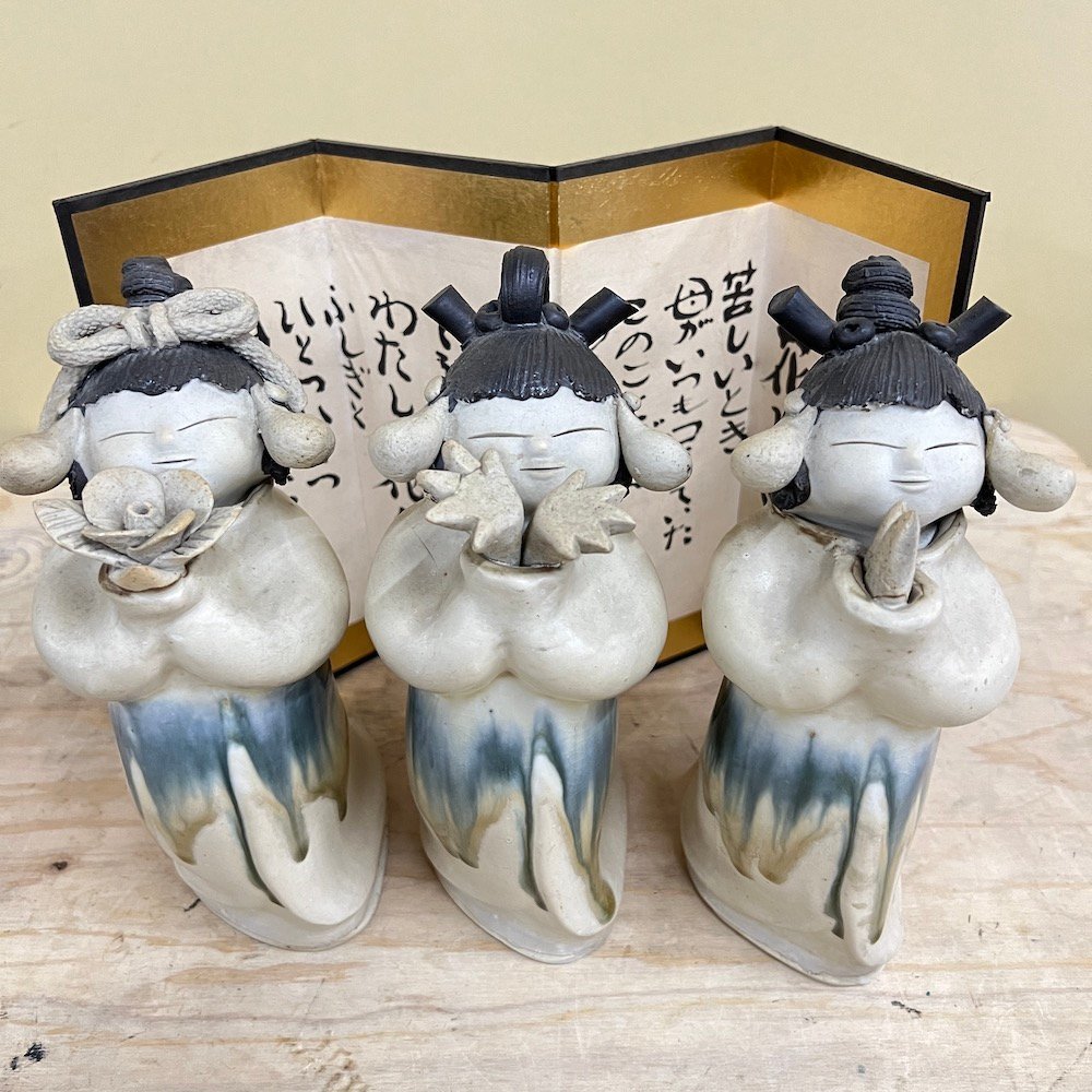 砥部焼き 森元青芳 青芳人形 5体 磁器 置物 手作り 工芸品 砥部焼き