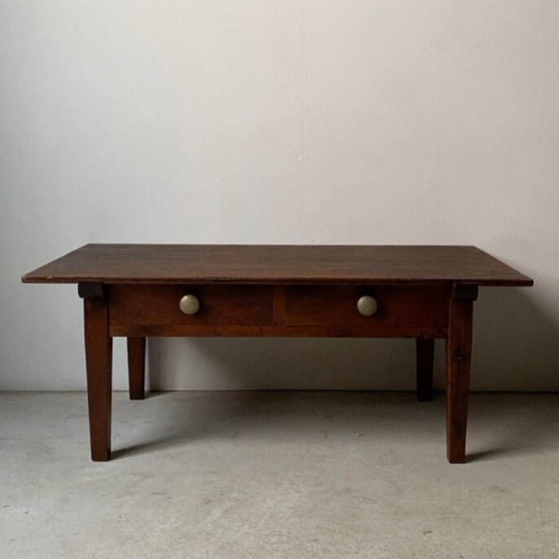 古い引出し文机 昭和初期 木製無垢材 2 杯引出し 座卓 風合豊かな木の