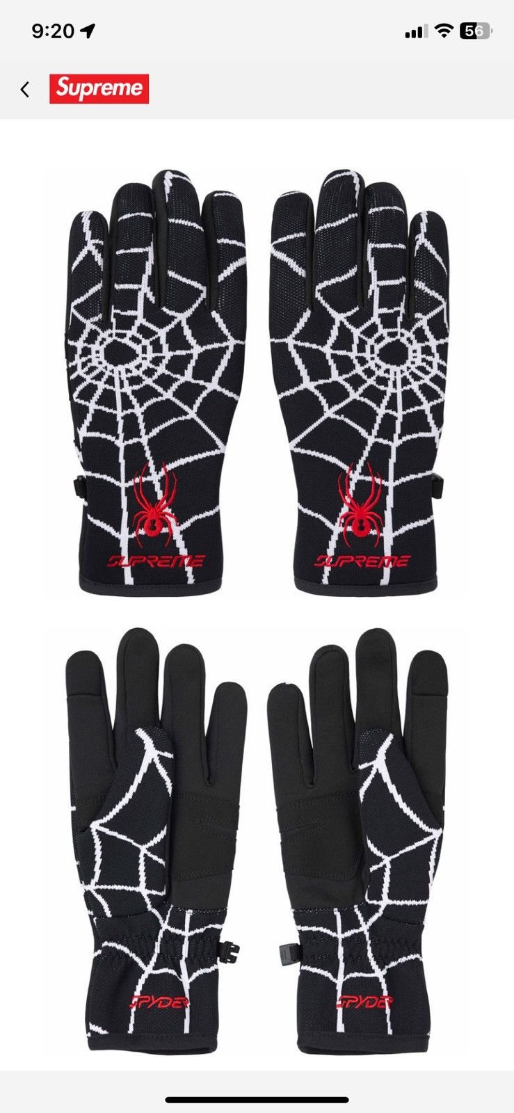 Spyder × Supreme Supreme x Spyder Gloves 'Black' | Grailed