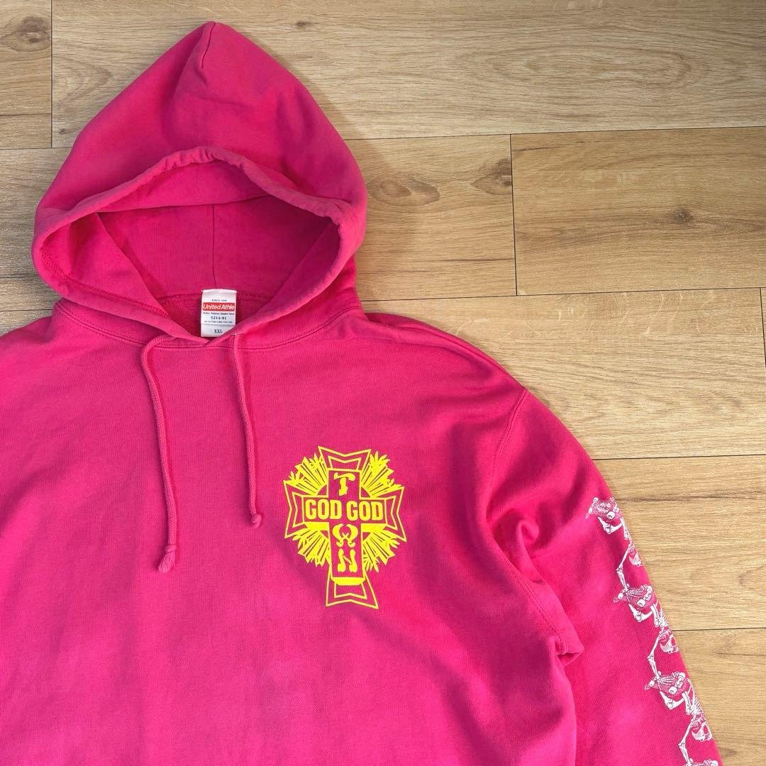 美品 GODGODTOWN ゲロ魔神 パーカー ピンク 2XL 3L