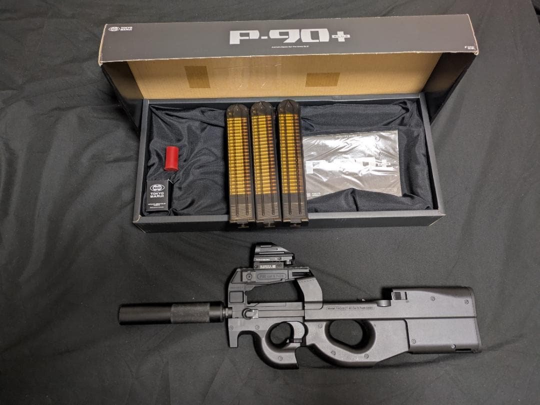 東京マルイ P90プラス P90+ サイレンサー マガジン3本 サイト セット TOKYO MARUI（東京マルイ） FN P90 TR サイレンサー付 純正ドット