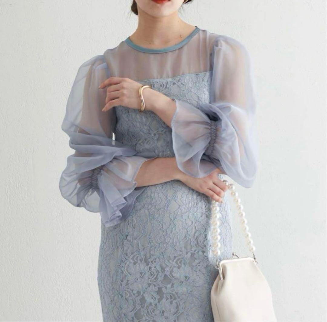 chico オケージョンドレス Chico 配色シースルータイトロングドレス