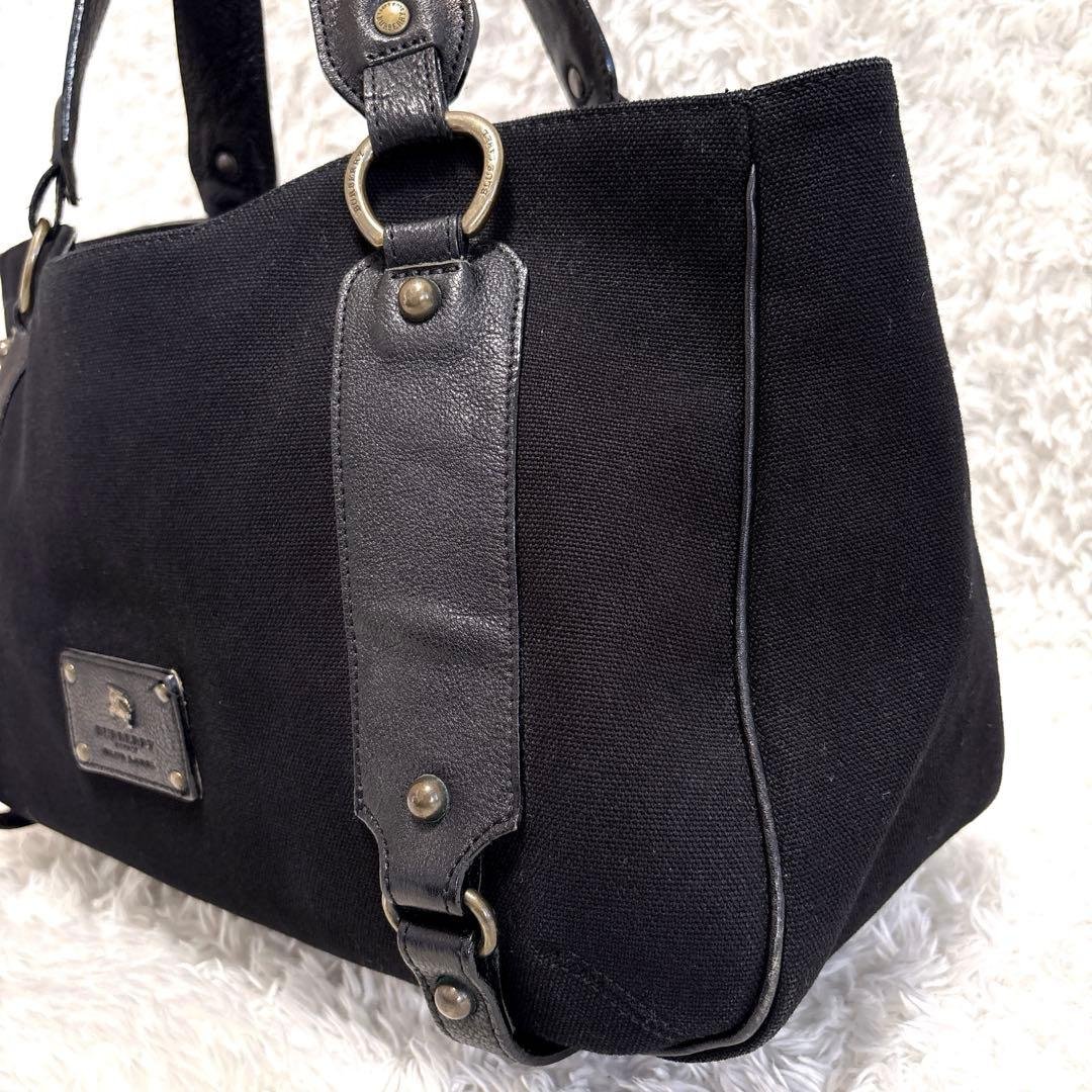 【美品】バーバリー ブルーレーベル トートバッグ ブラック レザー ホースロゴ