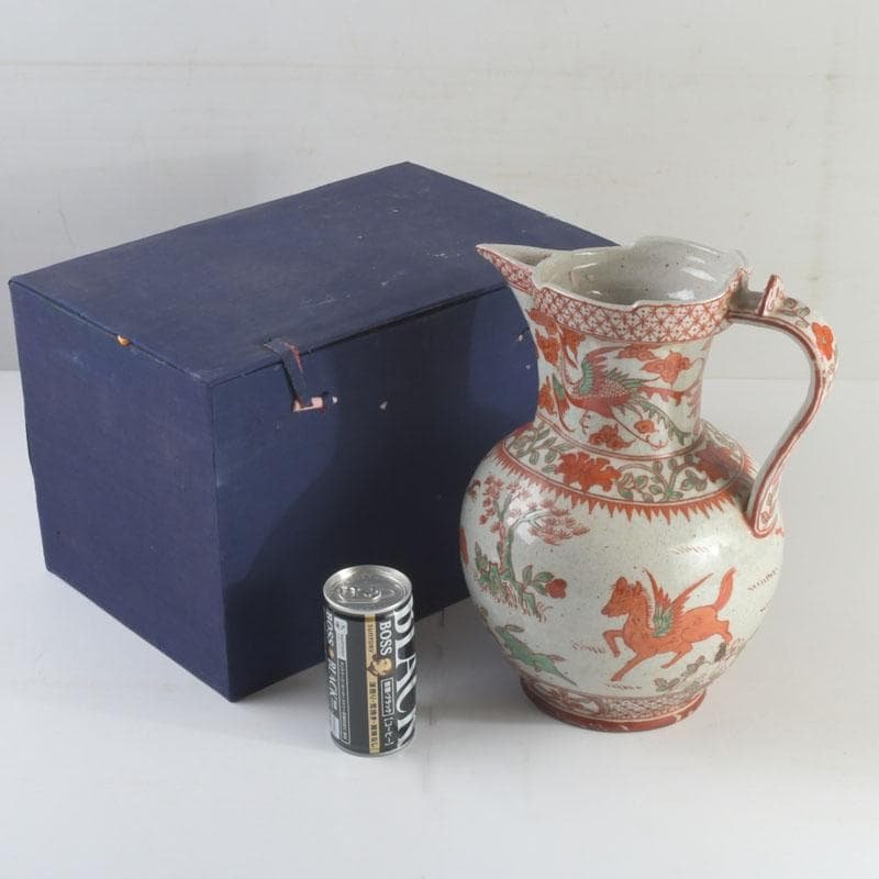 中国　赤絵　神獣花草文　執壷　水注瓶　C　9242A 中国 赤絵 神獣花草文 執壷 水注瓶 C 9242A 中国 赤絵 神獣花草文 執壷