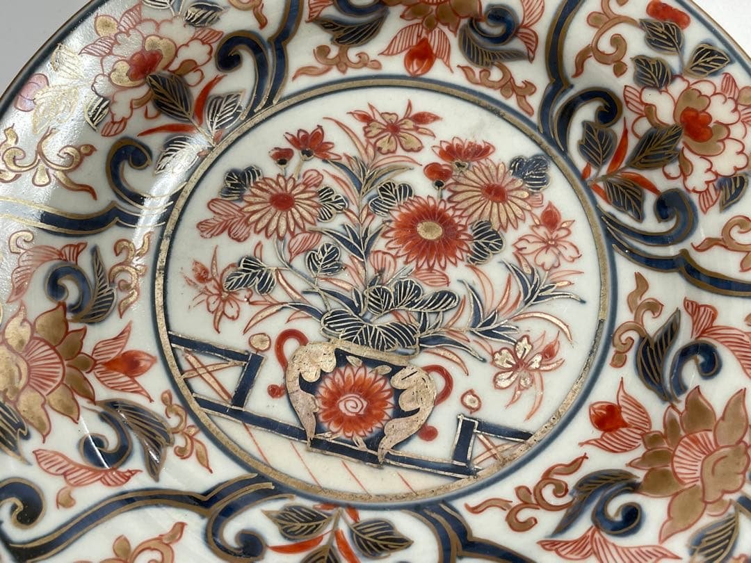 アンティーク 骨董 古伊万里 金襴手 輸出伊万里 輸出手 芙蓉手 七寸皿